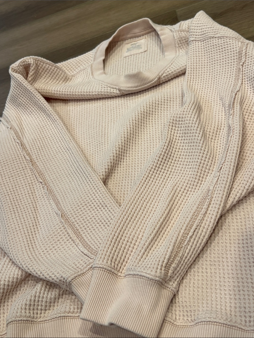 Aerie Light Pink Waffle Crewneck Oversized Sweater Size Large - Picture 10 of 10